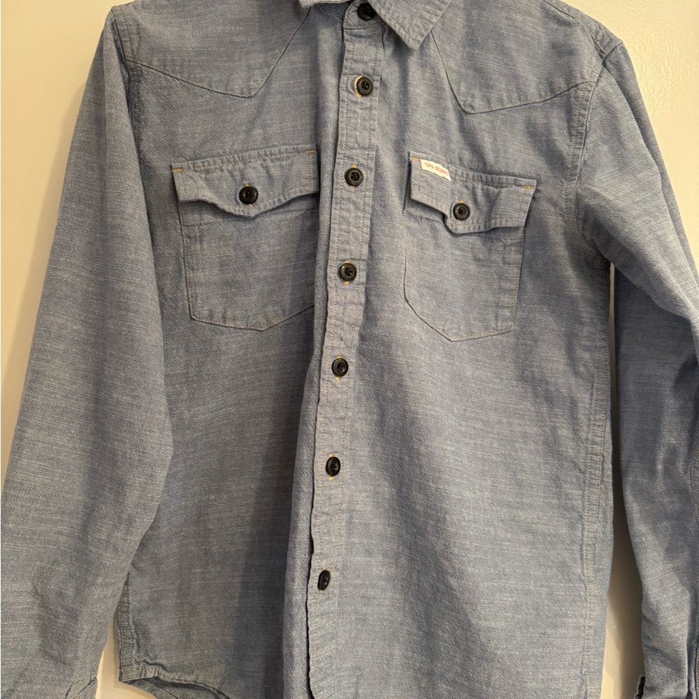 Men’s Topo Designs Blue Chambray Western Button-Up Shirt Size Small